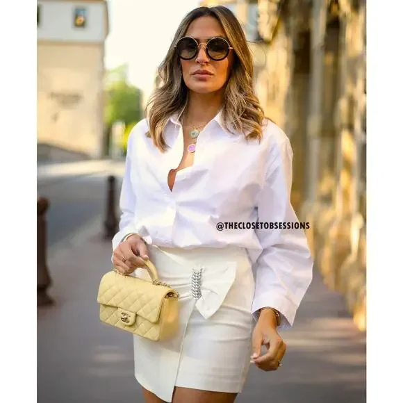 ZARA High-Waisted Oyster White Mini Skirt NWT Pearl Buckle M - Picture 4 of 16